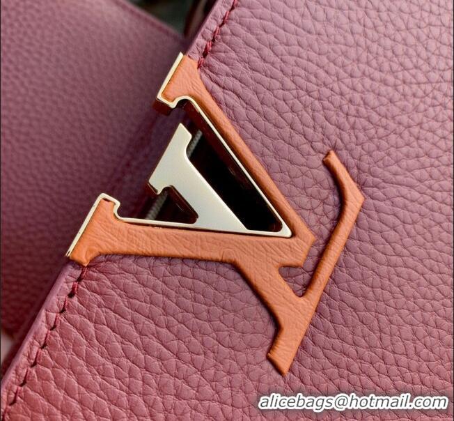 Top Quality Louis Vuitton Capucines Mini Bag in Taurillon leather with Ostrich Leather N81409 Dark Cherry-red 2023