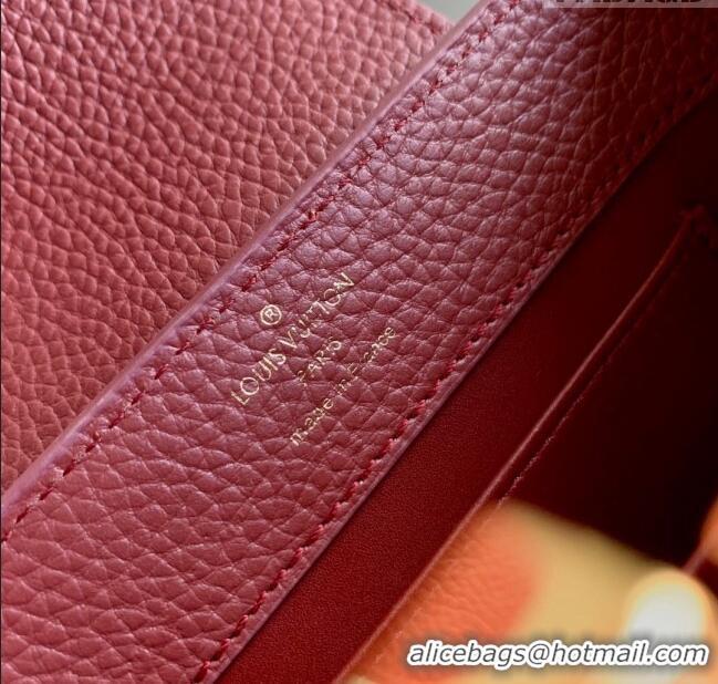 Top Quality Louis Vuitton Capucines Mini Bag in Taurillon leather with Ostrich Leather N81409 Dark Cherry-red 2023