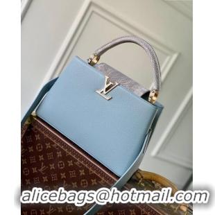 Promotional Louis Vuitton Capucines MM Bag in Taurillon Calfskin with Exotic Karung Leather M21166 Blue 2023