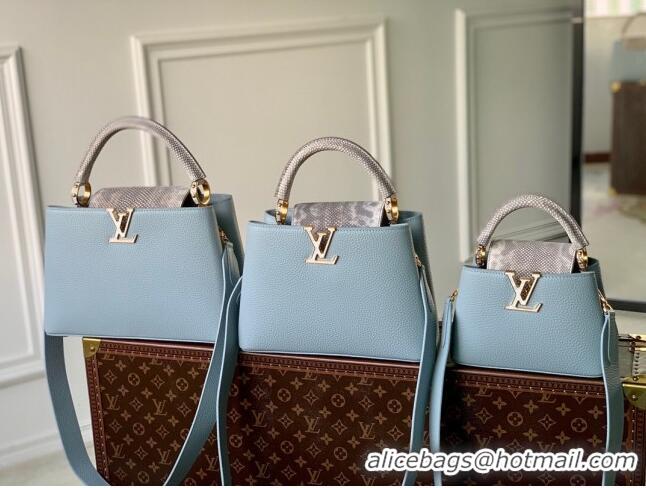 Promotional Louis Vuitton Capucines MM Bag in Taurillon Calfskin with Exotic Karung Leather M21166 Blue 2023