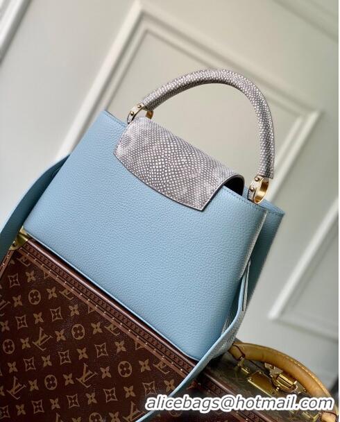 Promotional Louis Vuitton Capucines MM Bag in Taurillon Calfskin with Exotic Karung Leather M21166 Blue 2023