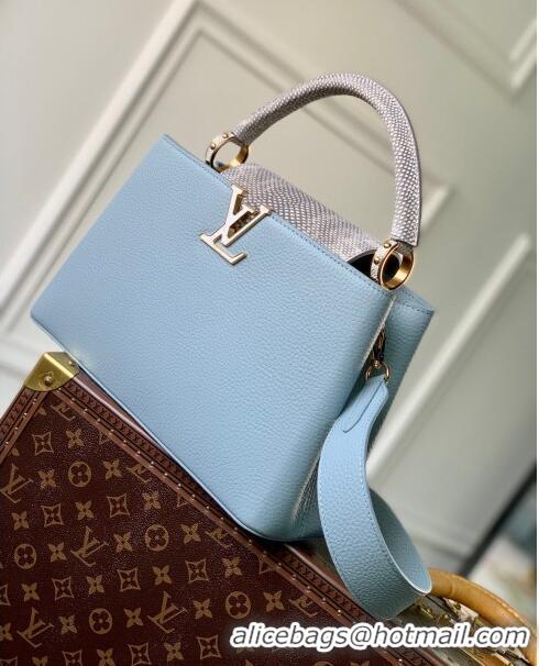 Promotional Louis Vuitton Capucines MM Bag in Taurillon Calfskin with Exotic Karung Leather M21166 Blue 2023