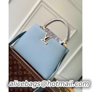 Elegant Promotional Louis Vuitton Capucines BB Bag in Taurillon Calfskin with Exotic Karung Leather M21166 Blue 2023