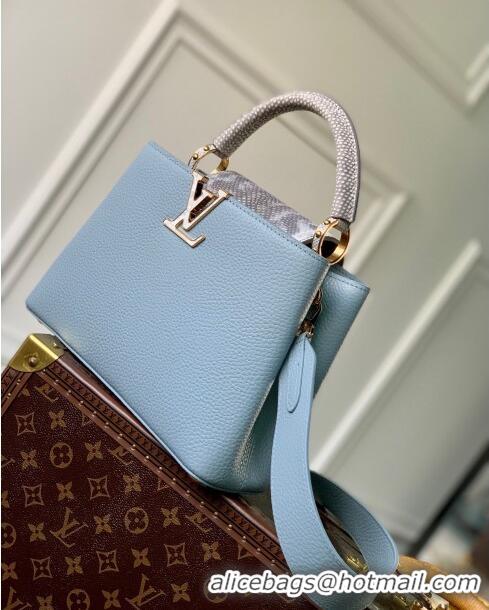 Elegant Promotional Louis Vuitton Capucines BB Bag in Taurillon Calfskin with Exotic Karung Leather M21166 Blue 2023