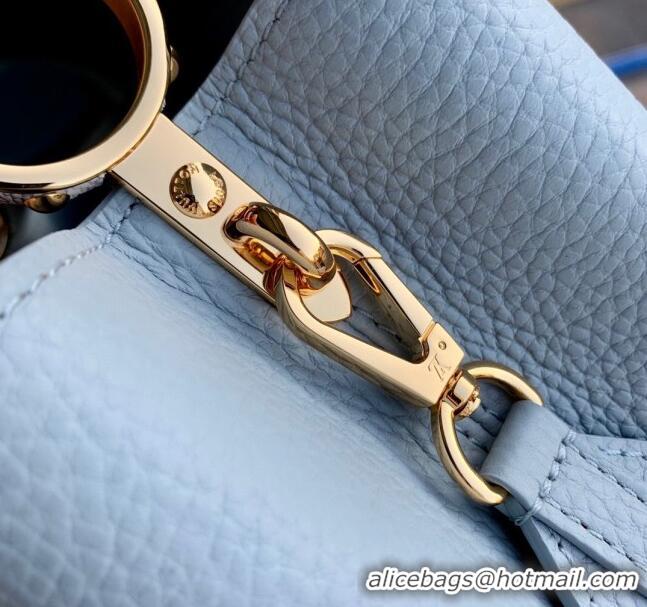 Elegant Promotional Louis Vuitton Capucines BB Bag in Taurillon Calfskin with Exotic Karung Leather M21166 Blue 2023