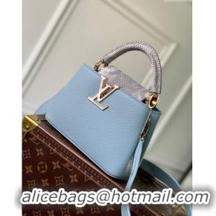 Good Product Louis Vuitton Capucines Mini Bag in Taurillon Calfskin with Exotic Karung Leather M21164 Blue 2023