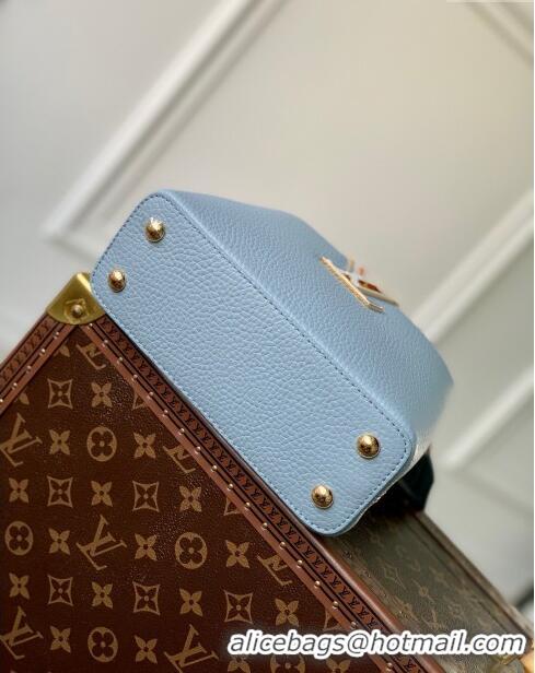 Good Product Louis Vuitton Capucines Mini Bag in Taurillon Calfskin with Exotic Karung Leather M21164 Blue 2023