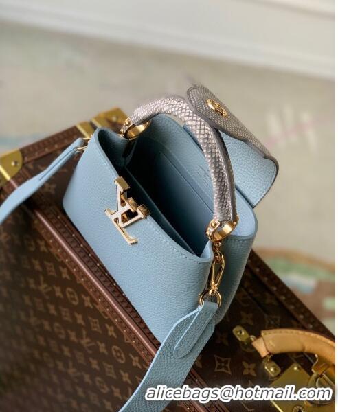 Good Product Louis Vuitton Capucines Mini Bag in Taurillon Calfskin with Exotic Karung Leather M21164 Blue 2023