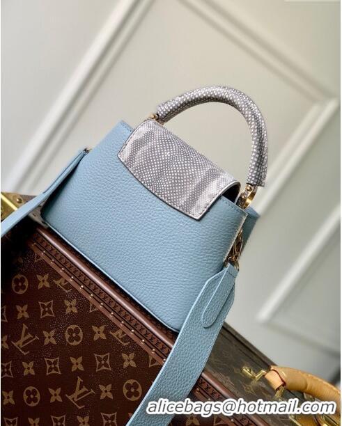 Good Product Louis Vuitton Capucines Mini Bag in Taurillon Calfskin with Exotic Karung Leather M21164 Blue 2023