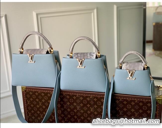 Good Product Louis Vuitton Capucines Mini Bag in Taurillon Calfskin with Exotic Karung Leather M21164 Blue 2023