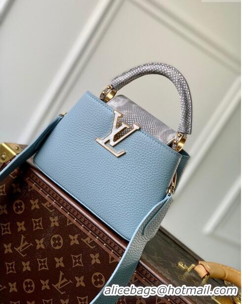 Good Product Louis Vuitton Capucines Mini Bag in Taurillon Calfskin with Exotic Karung Leather M21164 Blue 2023