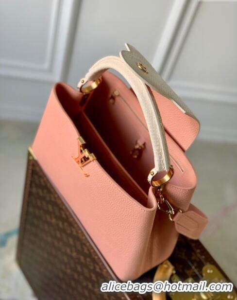 Good Product Louis Vuitton Capucines MM Bag in Calfskin and Snake Leather M21150 Pink 2023