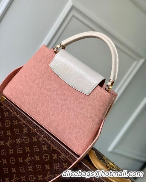 Good Product Louis Vuitton Capucines MM Bag in Calfskin and Snake Leather M21150 Pink 2023