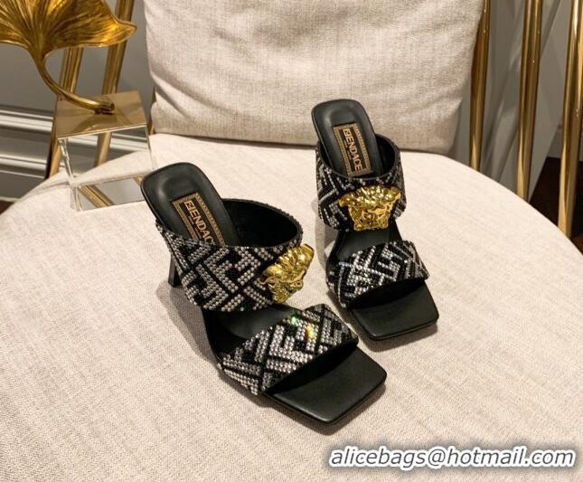 Good Quality Versace x Fendi Fendace Medusa Crystals High Heel Sandals 10.5cm Silver/Black 122606