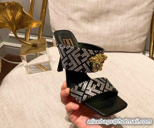 Good Quality Versace x Fendi Fendace Medusa Crystals High Heel Sandals 10.5cm Silver/Black 122606