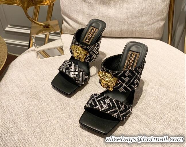 Good Quality Versace x Fendi Fendace Medusa Crystals High Heel Sandals 10.5cm Silver/Black 122606