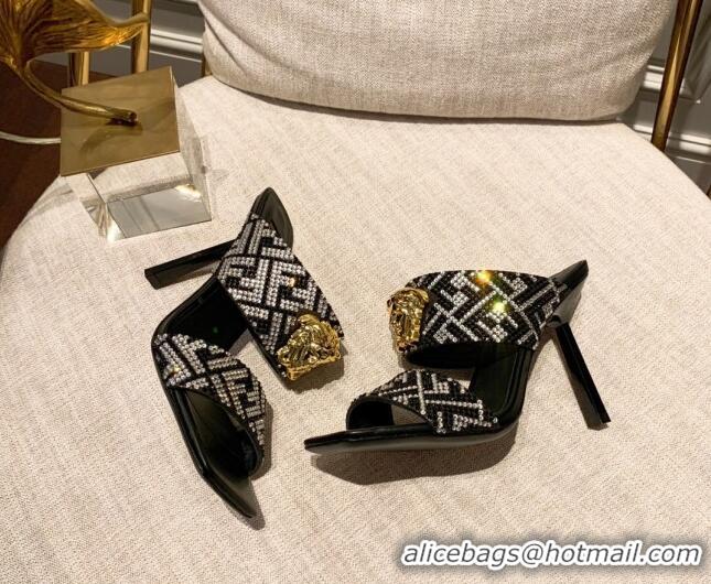 Good Quality Versace x Fendi Fendace Medusa Crystals High Heel Sandals 10.5cm Silver/Black 122606