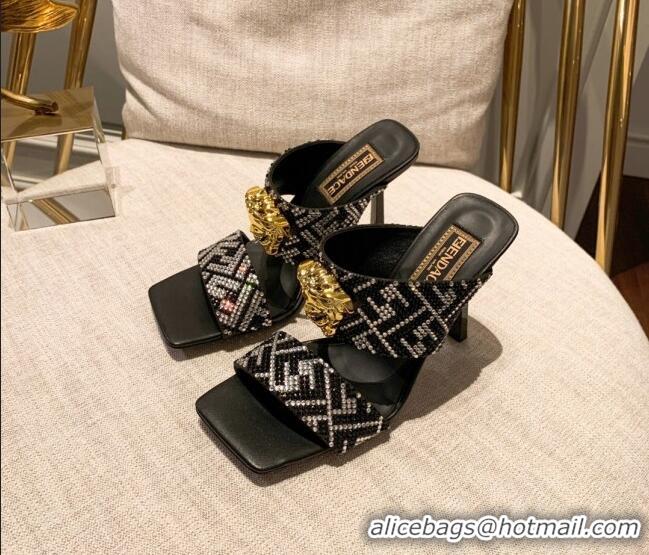 Good Quality Versace x Fendi Fendace Medusa Crystals High Heel Sandals 10.5cm Silver/Black 122606