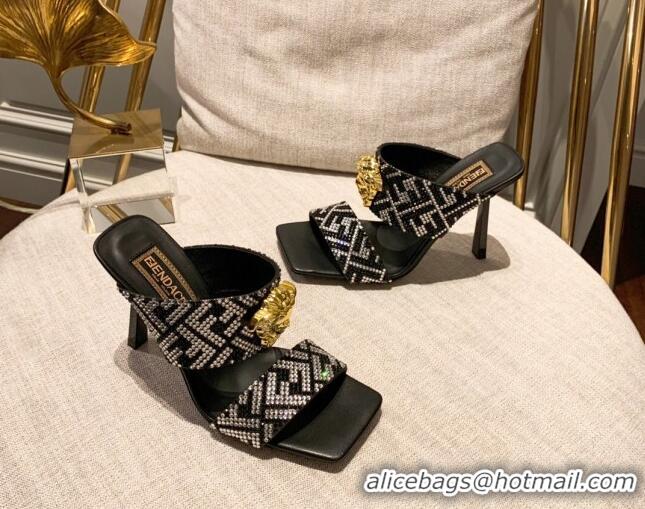 Good Quality Versace x Fendi Fendace Medusa Crystals High Heel Sandals 10.5cm Silver/Black 122606