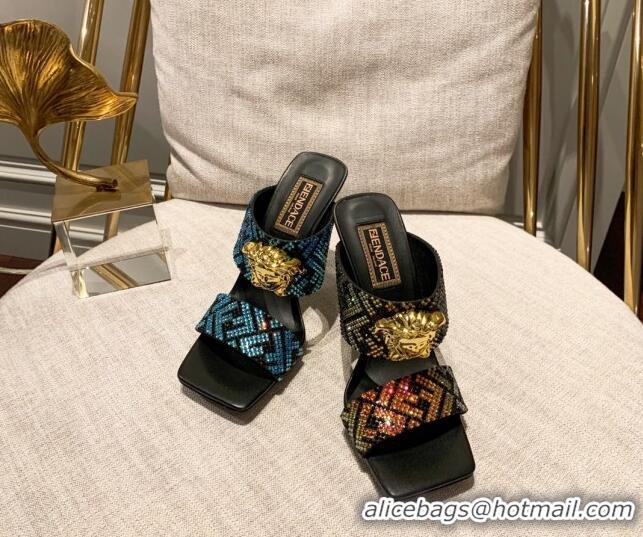 Good Looking Versace x Fendi Fendace Medusa Crystals High Heel Sandals 10.5cm Black/Multicolor 122607