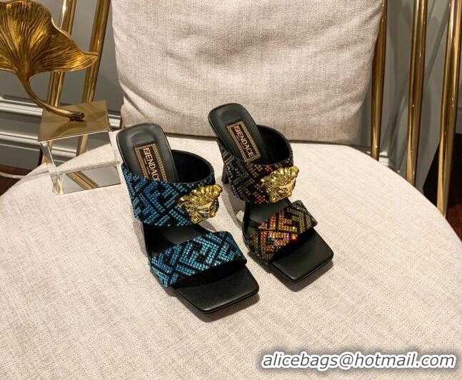 Good Looking Versace x Fendi Fendace Medusa Crystals High Heel Sandals 10.5cm Black/Multicolor 122607