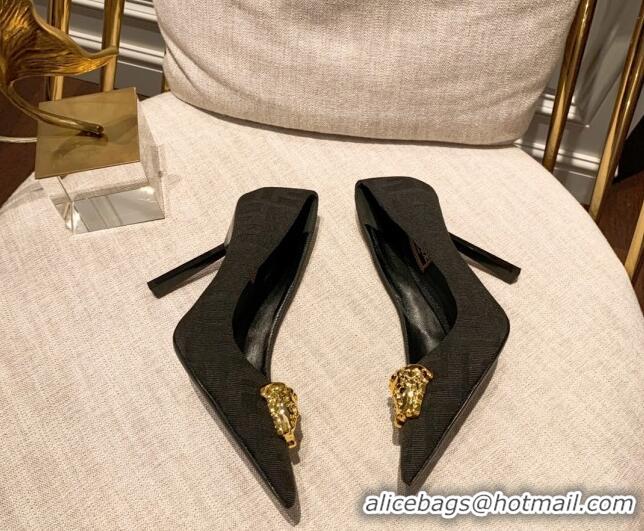 Best Price Versace x Fendi Fendace Medusa FF Fabric High Heel Pumps 10.5cm Black 122609