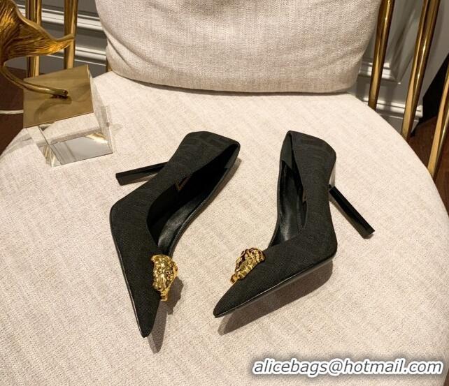 Best Price Versace x Fendi Fendace Medusa FF Fabric High Heel Pumps 10.5cm Black 122609