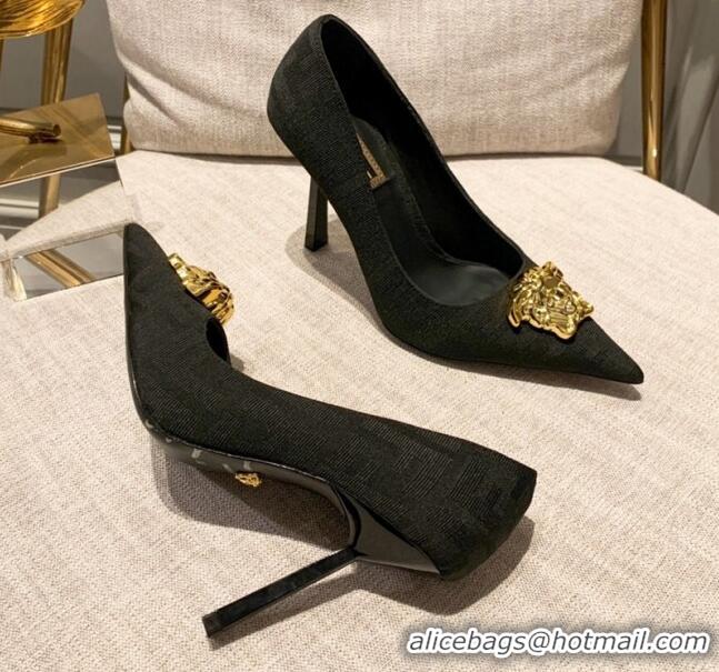 Best Price Versace x Fendi Fendace Medusa FF Fabric High Heel Pumps 10.5cm Black 122609