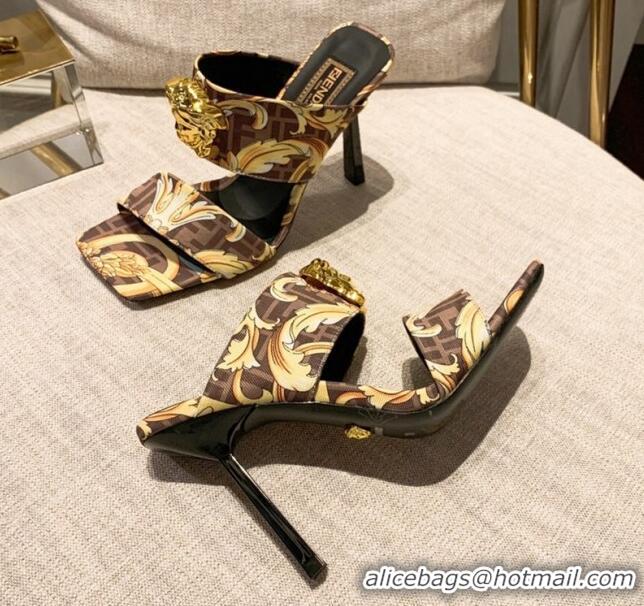 Pretty Style Versace x Fendi Fendace Medusa Print FF Fabric High Heel Sandals 10.5cm 122610