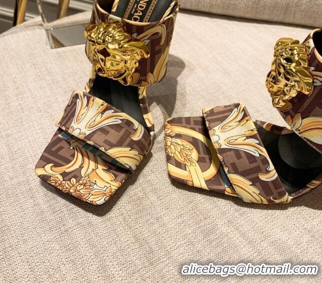 Pretty Style Versace x Fendi Fendace Medusa Print FF Fabric High Heel Sandals 10.5cm 122610