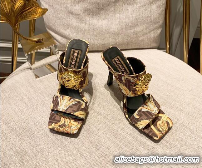 Pretty Style Versace x Fendi Fendace Medusa Print FF Fabric High Heel Sandals 10.5cm 122610