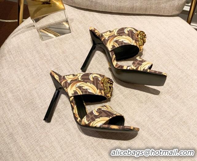 Pretty Style Versace x Fendi Fendace Medusa Print FF Fabric High Heel Sandals 10.5cm 122610