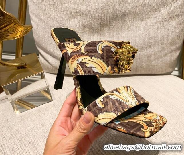 Pretty Style Versace x Fendi Fendace Medusa Print FF Fabric High Heel Sandals 10.5cm 122610