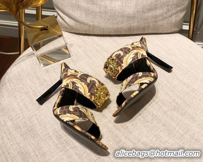 Pretty Style Versace x Fendi Fendace Medusa Print FF Fabric High Heel Sandals 10.5cm 122610