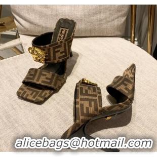 Good Quality Versace x Fendi Fendace Medusa FF Fabric High Heel Sandals 10.5cm Brown 122611