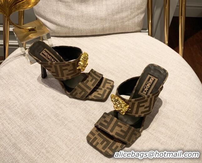 Good Quality Versace x Fendi Fendace Medusa FF Fabric High Heel Sandals 10.5cm Brown 122611