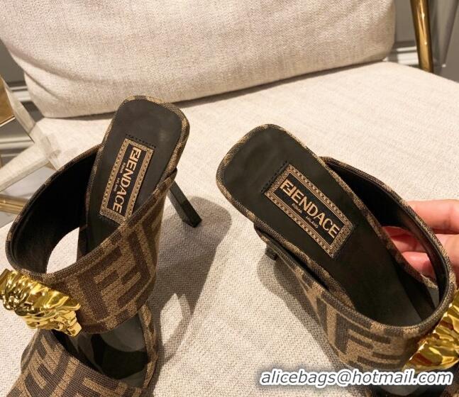 Good Quality Versace x Fendi Fendace Medusa FF Fabric High Heel Sandals 10.5cm Brown 122611