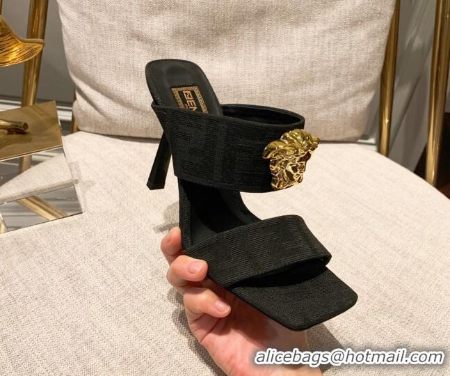 Low Cost Versace x Fendi Fendace Medusa FF Fabric High Heel Sandals 10.5cm Black 122612