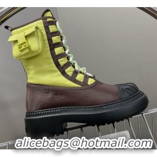 Popular Style Fendi Domino Biker Ankle Boots with Pocket in Acid Green Nylon 122837