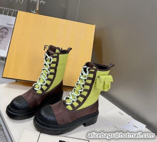 Popular Style Fendi Domino Biker Ankle Boots with Pocket in Acid Green Nylon 122837