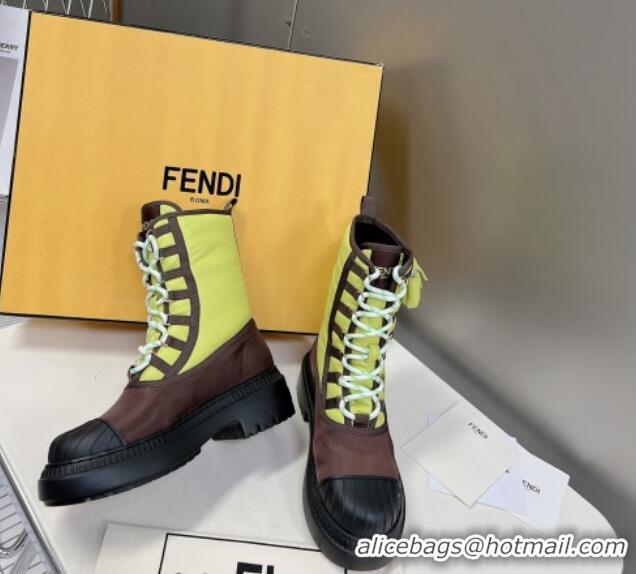 Popular Style Fendi Domino Biker Ankle Boots with Pocket in Acid Green Nylon 122837