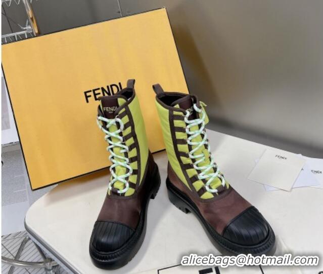 Popular Style Fendi Domino Biker Ankle Boots with Pocket in Acid Green Nylon 122837