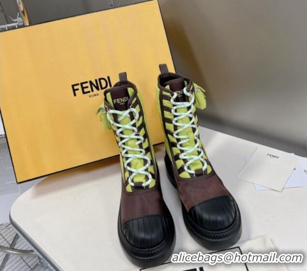 Popular Style Fendi Domino Biker Ankle Boots with Pocket in Acid Green Nylon 122837