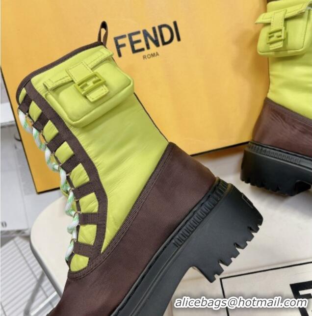 Popular Style Fendi Domino Biker Ankle Boots with Pocket in Acid Green Nylon 122837