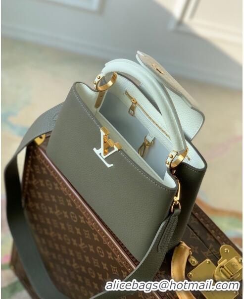 Reasonable Price Louis Vuitton Capucines MM Bag in Taurillon Calfskin M21045 Grey/White 2023