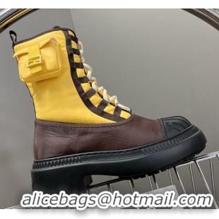 Grade Quality Fendi Domino Biker Ankle Boots with Pocket in Yellow Nylon 122838