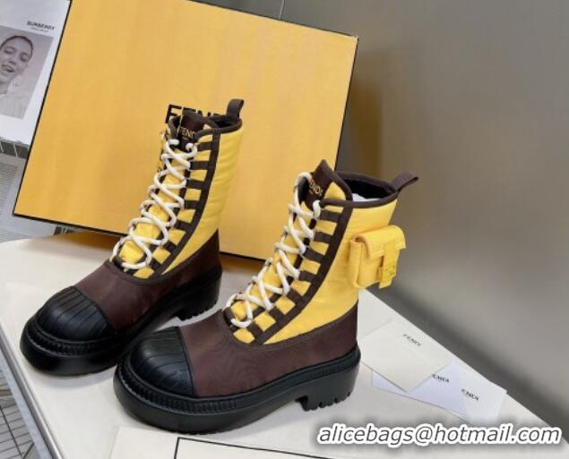 Grade Quality Fendi Domino Biker Ankle Boots with Pocket in Yellow Nylon 122838