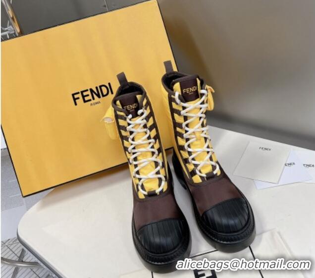 Grade Quality Fendi Domino Biker Ankle Boots with Pocket in Yellow Nylon 122838