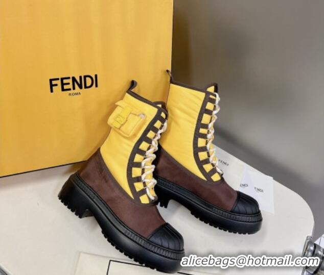 Grade Quality Fendi Domino Biker Ankle Boots with Pocket in Yellow Nylon 122838