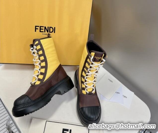 Grade Quality Fendi Domino Biker Ankle Boots with Pocket in Yellow Nylon 122838